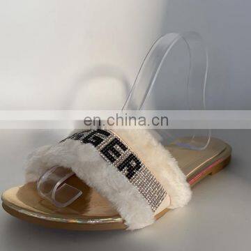 New 2021 Summer Winter Women Slippers Fashion Metal Bling Slides Fur Fringe Flat Slides Ladies Shoes photo-7