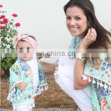 Matching Outfits Mommy & Me Women Boho Style Kimono Oversized Cardigan Family Tassel Beachwear Matching Clothes photo-6