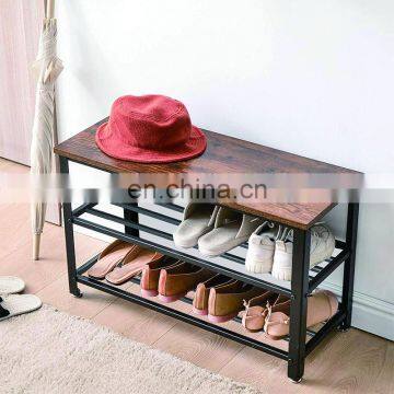 Amazing Online Hot Sale Double Deck Steel and Plywood Shoe Rack Wood Organizer 2 Tier Simple Bench Shoe Rack photo-7