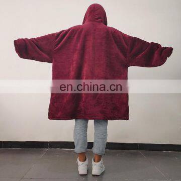 One Size Oversized Reversible Warm Soft Cozy Large Pocket Sherpa Hoodie Wearable Sweatshirt Blanket photo-4