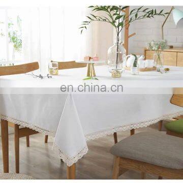 Cotton Linen Tablecloth Hot Selling European Cotton Linen Lace Edge Yarn Dyed Tablecloth For Living Room