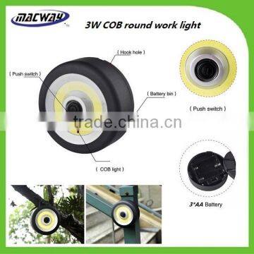 3AAA Battery Operated Round 3W COB LED Magnet Working Light