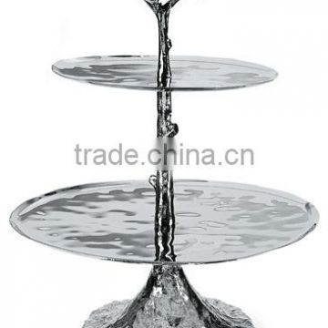 2 Tier Silver Cake Stand With Matt Finish