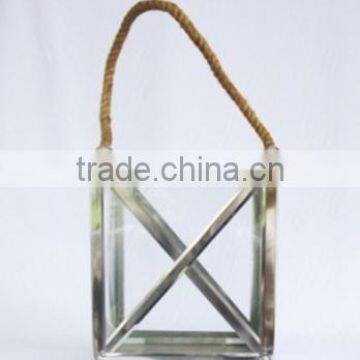 Stainless Steel Candle Lantern With Jute Rope Handle