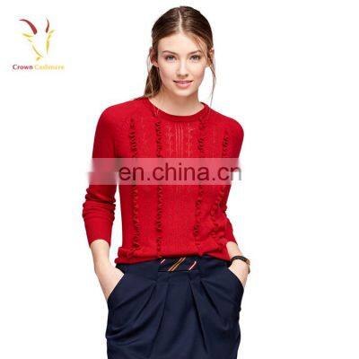 Ladies red fashion pullover 100% cashmere sweater