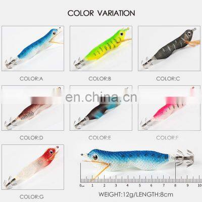 12G/8CM Flash Fishing Hard Lure Luminous Squid Jig Lures Wood Shrimp With Button Batter photo-4