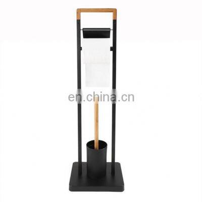 Bamboo and Steel Powder Coating Toilet Paper Holder Popular Bathroom Paper Holder New Design Standing Toilet Paper Holder T photo-5