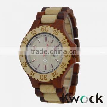 Men Natural Maple/Red Sandalwood Quartz Calendar Wood Wrist Watch