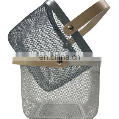 New Manufacture Hot Selling Popular Metal Wire Iron Big Size Picnic Fruit Basket White With Wood Handle Kitchen Home Storage photo-2