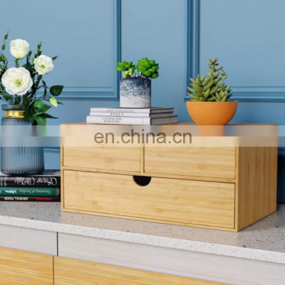 Natural environmental Bamboo Jewellery Makeup Storage Holder 2-Tier Wooden Desktop Cabinet Small Storage Organizer