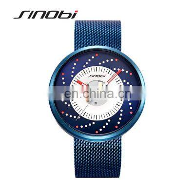 SINOBI Creative Men's Watch Luminous Display Stainless Steel Milanese Mesh Band Quartz Watches S9798G