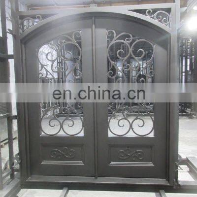 Decorative Discount Prices Safety Storm French Flat Top Black Frame Aquatex Glass Inward Swing Front Double Wrought Iron Doors
