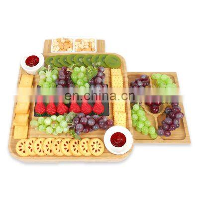 Bamboo Cheese Charcuterie Serving Tray Marble Platters Board With 3 Drawers photo-2