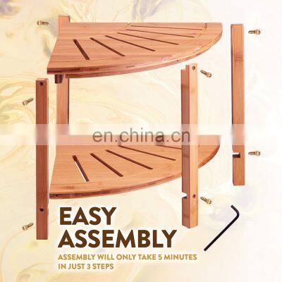 Bamboo Corner Bench Wood Spa Stool Bench With Storage Shelf for Bathroom Organization Perfect For Indoor Outdoor photo-2