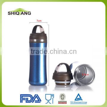 350ml china manufacture portative bpa free stainless steel vacuum outdoor sports water bottle with filter and carabiners