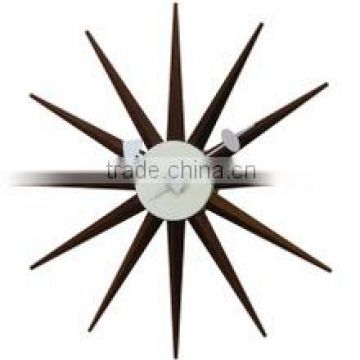 Home decorative Walnut Sunburst Clock wall mounted clock                        
                                                Quality Choice