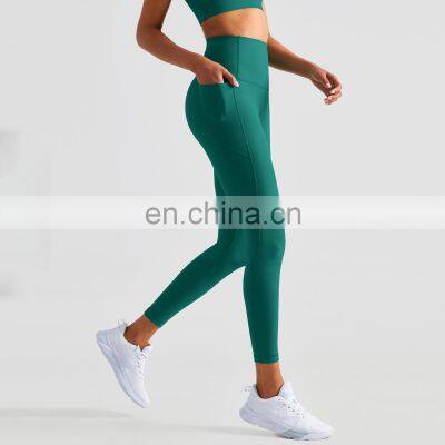 Summer New OEM High Waist With Side Pockets Crotchless Yoga Pants Gym Tennis Outfit Ribbed Butt Lift Running Leggings For Women