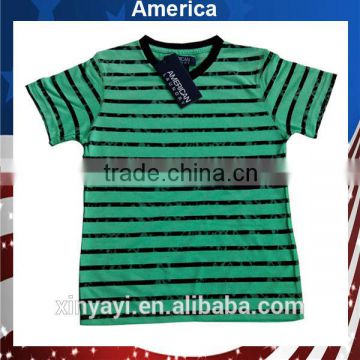 100% Cotton Yarn Dyed Stripe V Neck Children Boys Tshirt