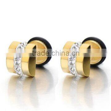 Stainless Steel Gold Color Womens Stud Earrings Screw Back with Cubic Zirconia