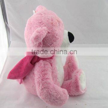 Plush Pink Bear Toy With Dark Pink Scarf / Plush Bear Toy Sitting High 30cm/Soft Stuffed Bear With White Stomach photo-2