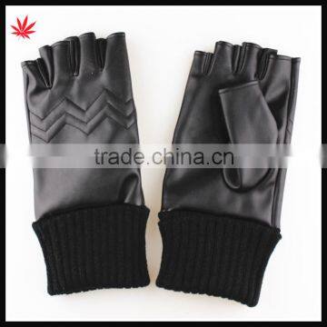 2015 Fashion knitted ending fingerless PU gloves for autumn