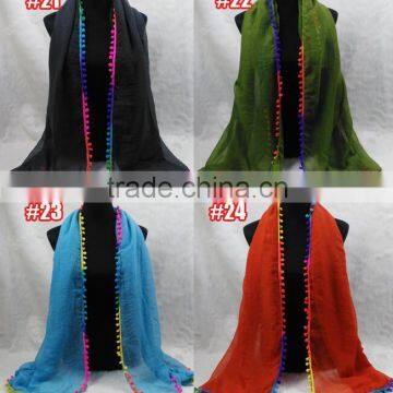 Custom Viscose Pompom Lady Muslim Dubai Scarf