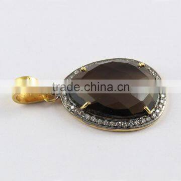 Prong Setting Smoky Quartz & CZ Silver Jewelry, Handmade Silver Jewelry, Wholesale Silver Jewelry photo-4