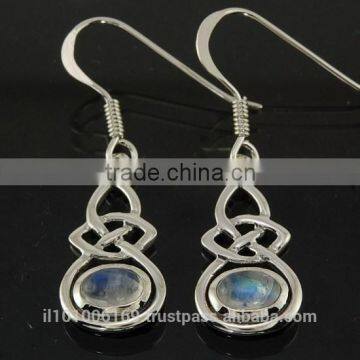 Rainbow Moon Stone Celtic Knot Silver Earrings, E302 photo-2