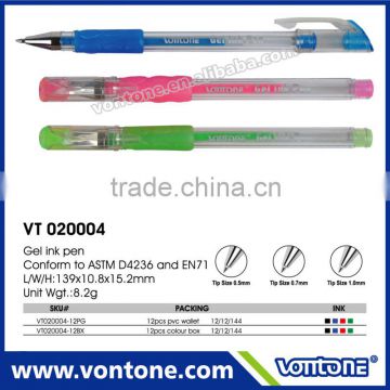 2015 multi-color cheap gel ink pen with grip for promotion