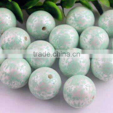 Bulk Chunky Round Acrylic Matte Pearl Print Flower Jewelry 20mm Loose Beads For Kids Necklaces Making!