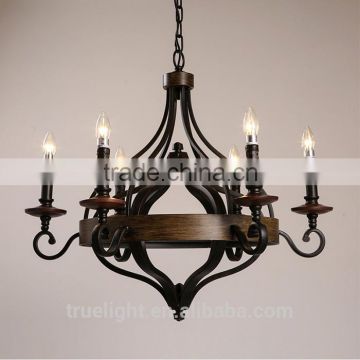 vintage style industrial candle lamp with wooden 6 lights for home decor china supplier