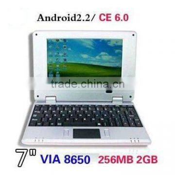 7 inch Mini netbook VIA8650 256MB/4G WIFI Android 2.2 Laptop