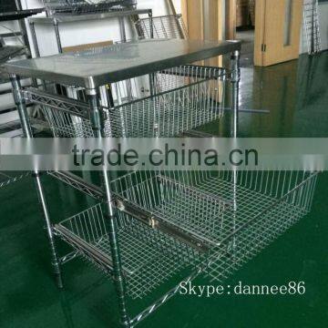 Hospital Trolley With Sliding Wire Basket Trolley