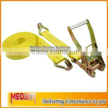 2inch 5Ton 10m cargo strap/50MM cargo lashing with 5000kg double J hooks polyester yellow webbing