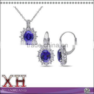 Sterling Silver Cubic Zirconia Blue and White Sapphire Jewelry Set Wholesale