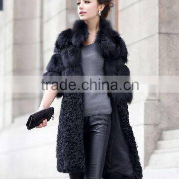 2016 New fashion fox fur and lamb fur patchwork fur coat