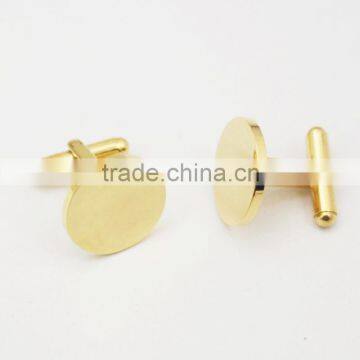 Round Personalized 316L Stainless Steel 18k Gold Plating Plain Custom Engrave Gold Cufflink Blank photo-6