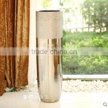 Golden plated hand made rose flower large metal floor vases for hotel deco