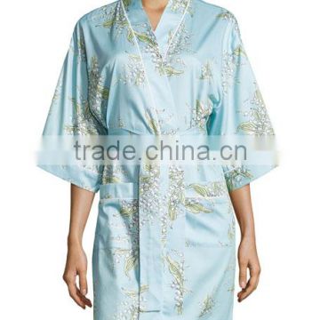 Wholesale Cheap Sexy Light Blue Elegant Short Women Warm Printed Woven High Density Cotton Robe