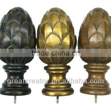 Home Decoration Artichoke Resin Finials for Wood Curtain Rods/Poles