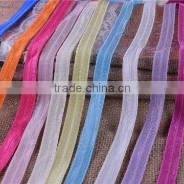 5/8" good quality Solid Color Fold Over Elastic Spandex Satin Band Lace Sewing Glossy Hair Ties Accessories