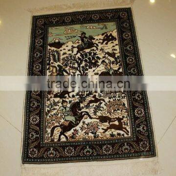 Persian hunting hand knotted pray rug handmade silk carpet rug