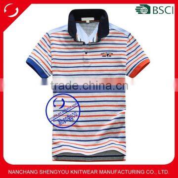 Custom yarn-dyed cotton fabric adults short sleeve striped polo t shirt