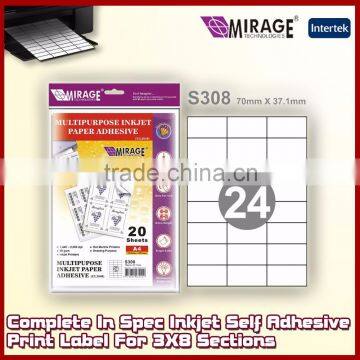 Complete In Spec Inkjet Self Adhesive Print Label For 3X8 Sections