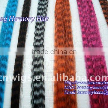 Grizzly rooster synthetic feather extensions for hair