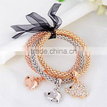 Latest Design Fashion Gold Plated Jewelry Zinc Alloy Rhinestone Elephant Charm Bracelet photo-3