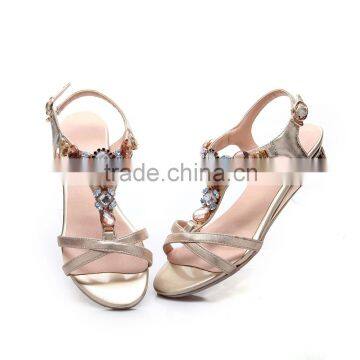 2016 Ladies fashion flat sandal shoes summer new fancy rhinestone t-strap lady flat sandals