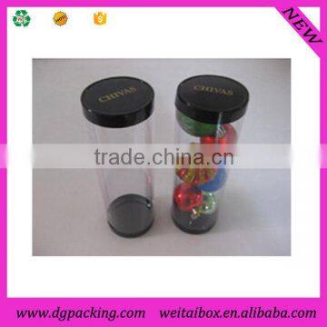 transparent plastic cylinder with black caps and bottom for small decoration ball