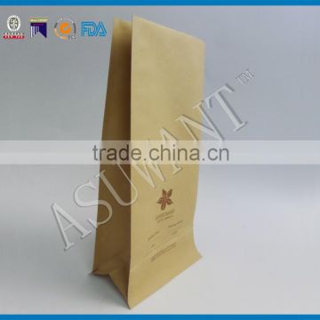 Moisture proof kraft paper coffee packaging bags with flat bottom