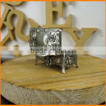 2896S-P ancient tin-color three-dimensional sculpture camellias chic mini rectangular jewelry box elegant decorations